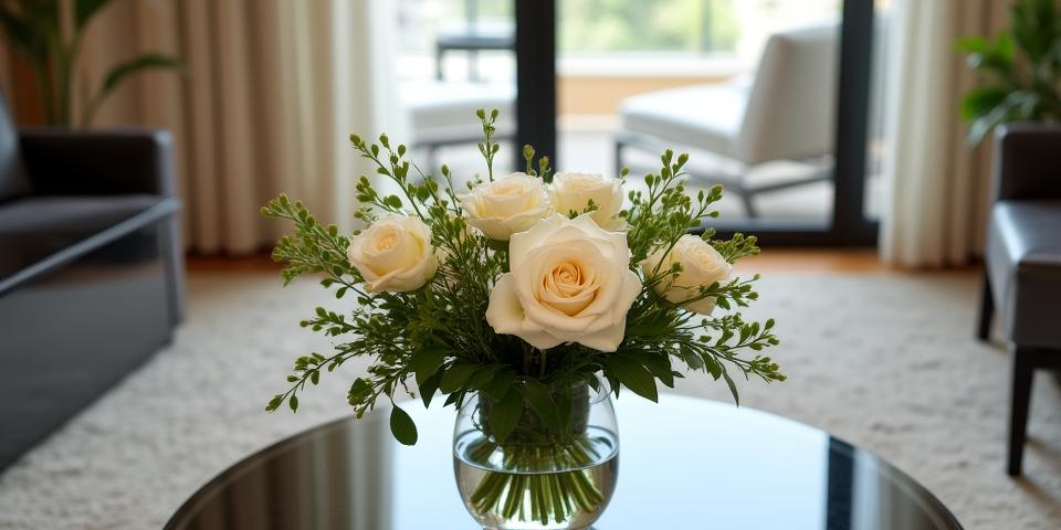 Statement floral arrangement in a luxury suite